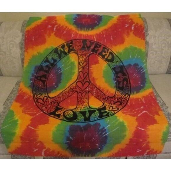 Unbranded Other - New Tie Dye Tapestry All You Need is Love Peace Sign Wall Hanging ART Decor We